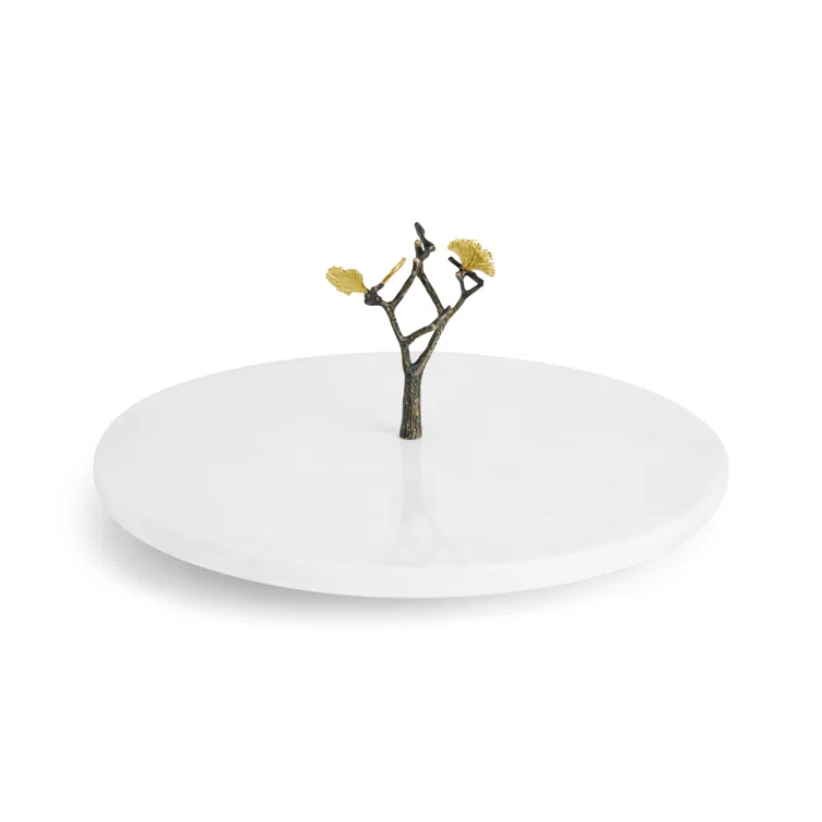 Butterfly Ginkgo 16'' Marble and Brass Lazy Susan