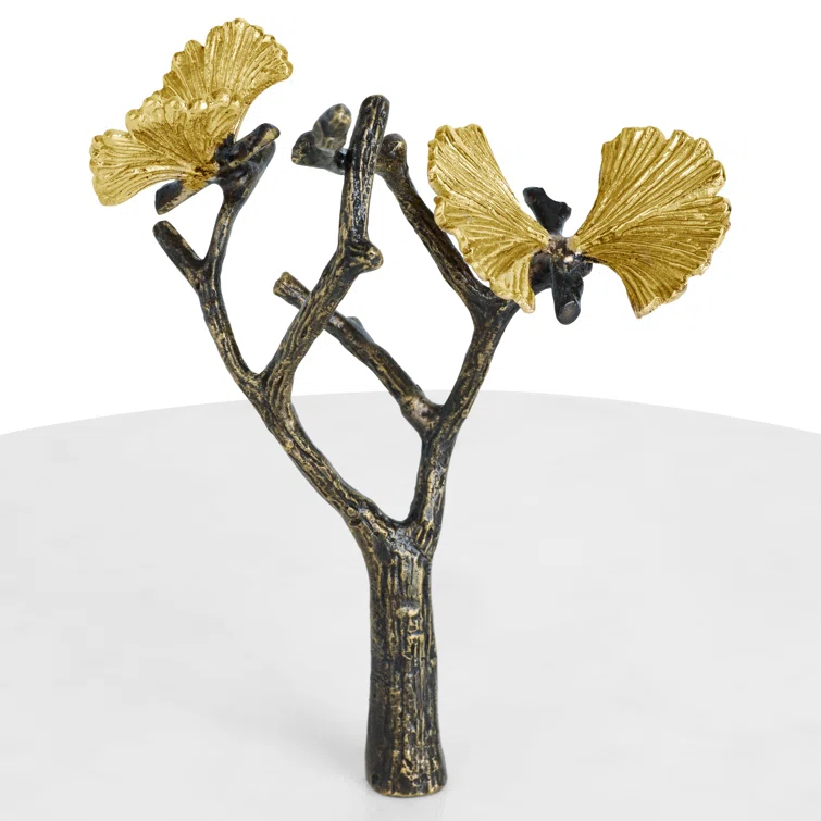 Butterfly Ginkgo 16'' Marble and Brass Lazy Susan
