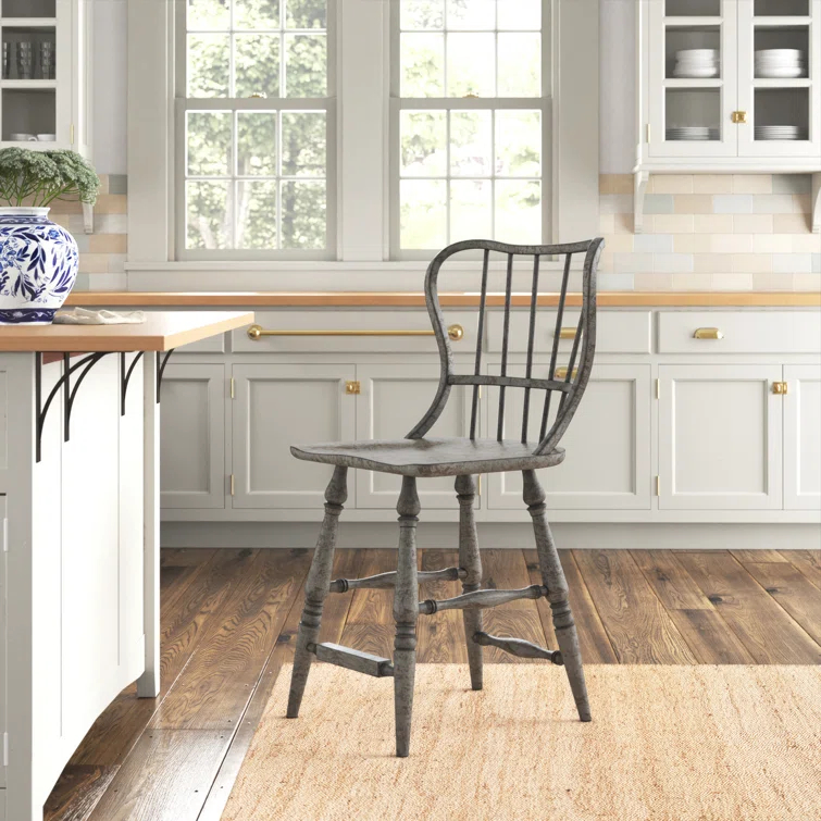 Transitional Speckled Gray 24" Wood Counter Stool