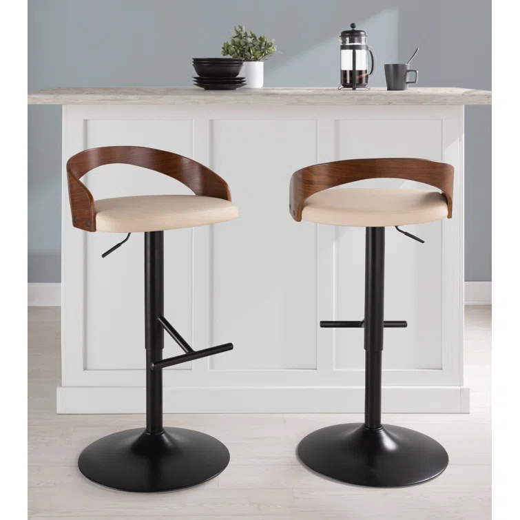 Grotto Swivel Upholstered Adjustable Height Counter Stool with Metal Frame (Set of 2)