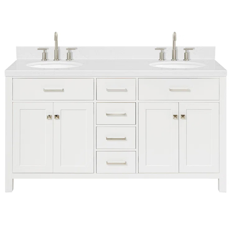 Ariel H060dcqovo Bristol 60" Free Standing Double Basin Vanity Set - White