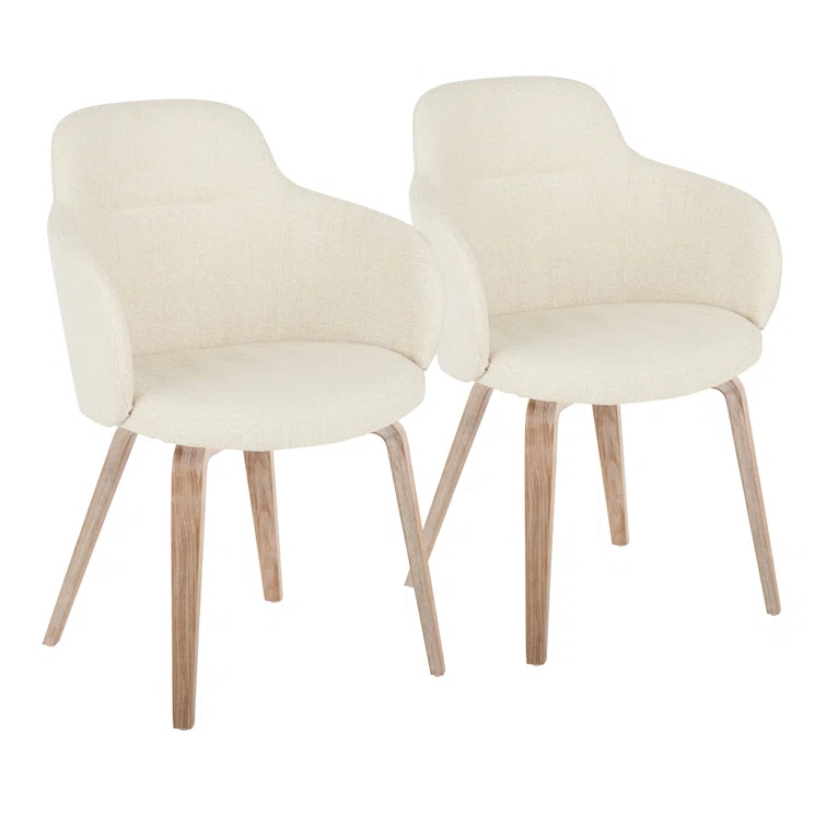Boyne Contemporary Dining/Accent Chair In Whitewashed Wood And Cream Noise Fabric - Set Of 2 (Set of 2)
