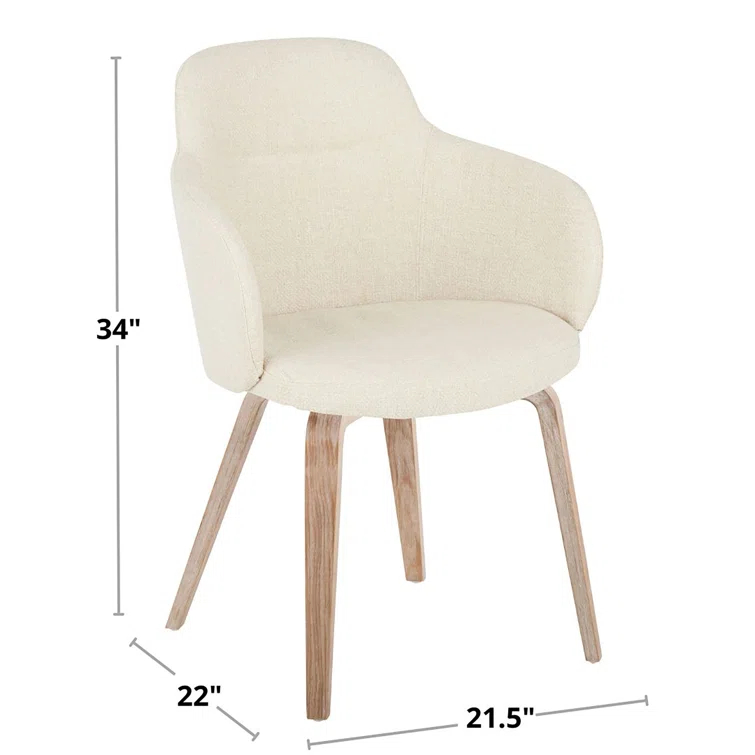 Boyne Contemporary Dining/Accent Chair In Whitewashed Wood And Cream Noise Fabric - Set Of 2 (Set of 2)