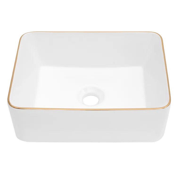 Logmey S0LM19MP15JB 19 x 15 Inch Ceramic Rectangular Vessel Bathroom Sink Above Counter White Sink Bathroom Vessel Sink