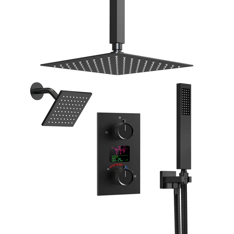 Pressure Balancing Shower Faucet 12" High-Pressure Dual Showerheads with LCD Display