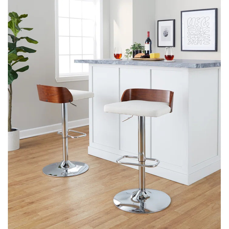 Swivel Upholstered Adjustable Height Counter Stool with Metal Frame
