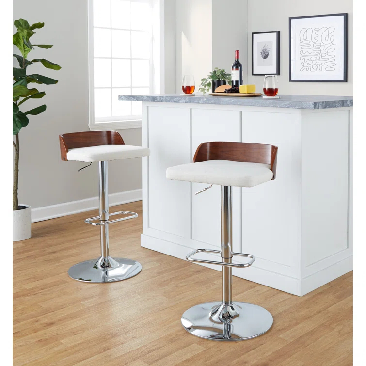 Swivel Upholstered Adjustable Height Counter Stool with Metal Frame