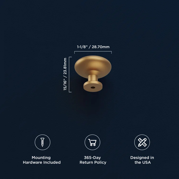 Heritage Designs Kitchen Cabinet Knobs, 1 1/8" Round Knob Pull for Doors, Drawers and Dressers