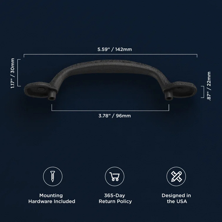 Refined Rustic Kitchen Cabinet Handles, Solid Core Drawer Pulls for Cabinet Doors, 3-3/4" (96mm)