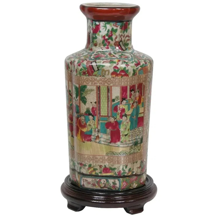 Oriental Furniture 12" Floral Blue & White Porcelain Vase, living room