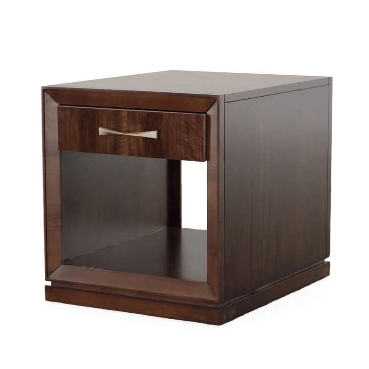 Bridgeton Dark Brown Wood Side Table with Storage Drawer
