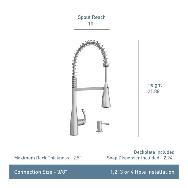 Moen Essie Pre-Rinse Spring Pull Down Single Handle Kitchen Faucet with Power Clean Technology and Soap Dispenser