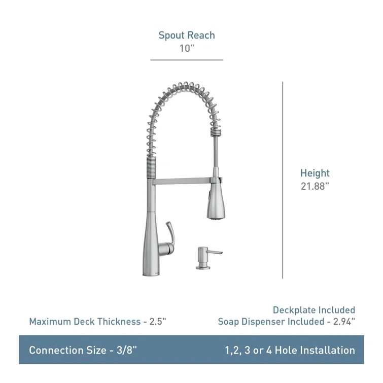 Moen Essie Pre-Rinse Spring Pull Down Single Handle Kitchen Faucet with Power Clean Technology and Soap Dispenser