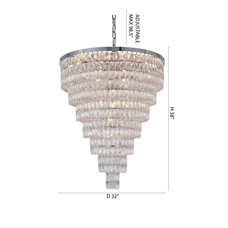 Elegant Chrome 32" Crystal Raindrop 27-Light Chandelier