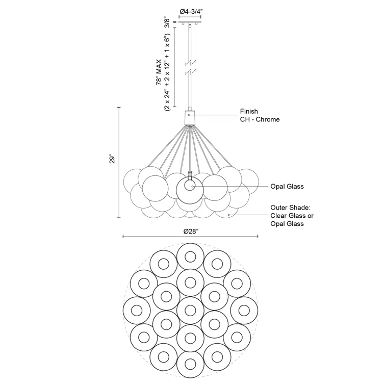 Bolla 19 - Light Glass Dimmable LED Sphere Chandelier