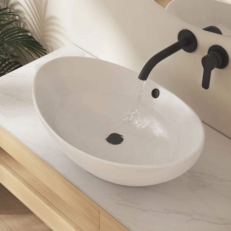Eclisse 23" x 15" White Vitreous China Oval Bathroom Vessel Sink with Overflow