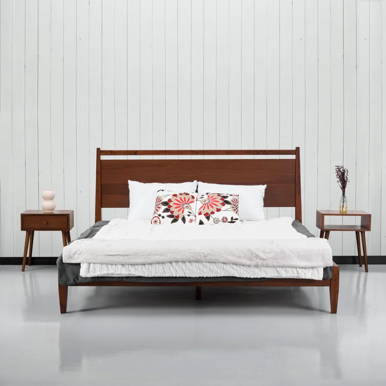 NTC Adept Solid Wood Bed Frame with Headboard and Silent Slats, 1000 Lb Capacity Bed Frame