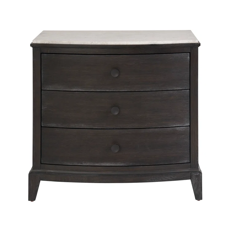 Universal Coalesce Coalesce Stone Top Three Drawer Nightstand in Black Oak Wood