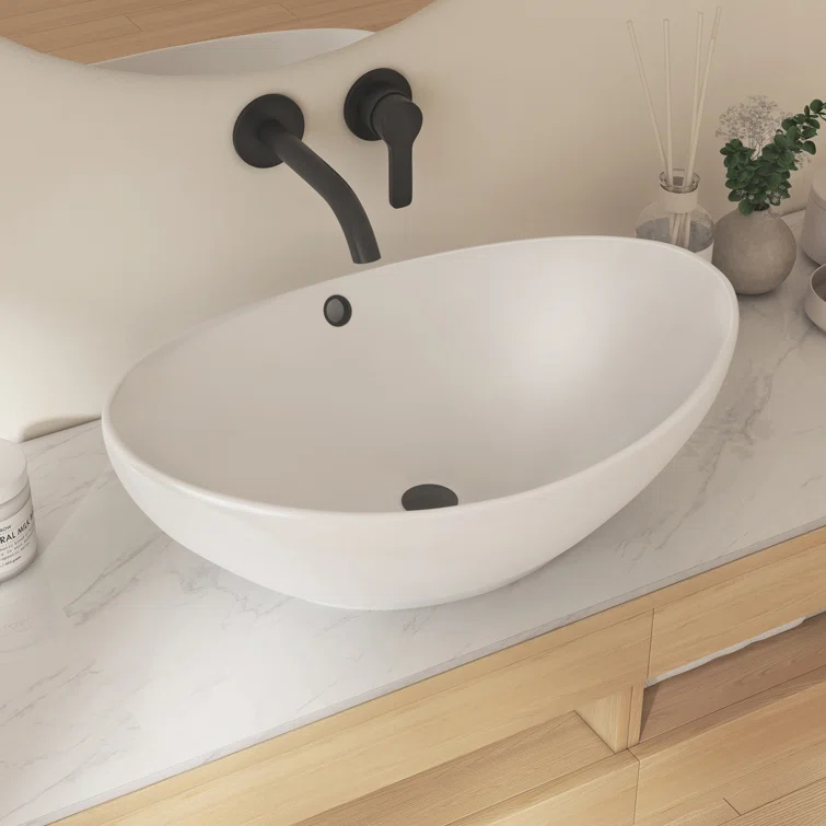 Eclisse 23" x 15" White Vitreous China Oval Bathroom Vessel Sink with Overflow