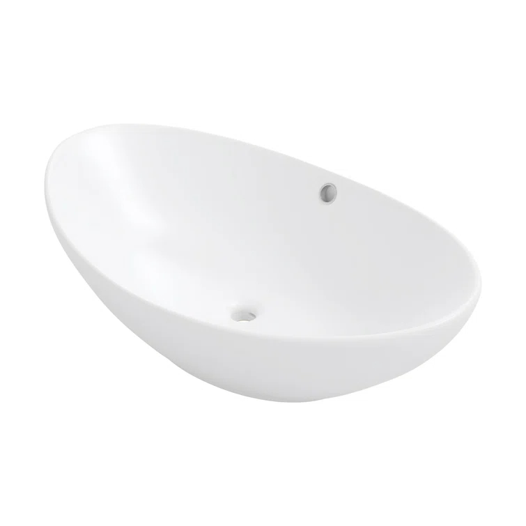 Eclisse 23" x 15" White Vitreous China Oval Bathroom Vessel Sink with Overflow
