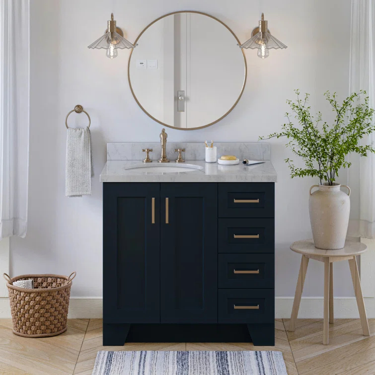 Sawyer 36'' Solid Wood Single Bathroom Vanity Base Only, Right Offset Base Cabinet without Top