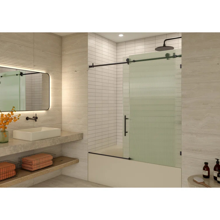 Galaxy 56 - 60 in. x 60 in. Fully Frameless Fluted Sliding Bathtub Door