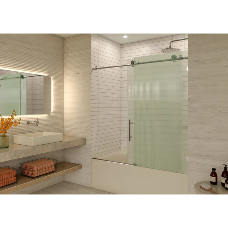 Galaxy 56 - 60 in. x 60 in. Fully Frameless Fluted Sliding Bathtub Door
