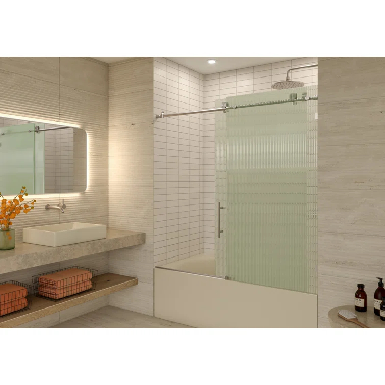 Galaxy 56 - 60 in. x 60 in. Fully Frameless Fluted Sliding Bathtub Door