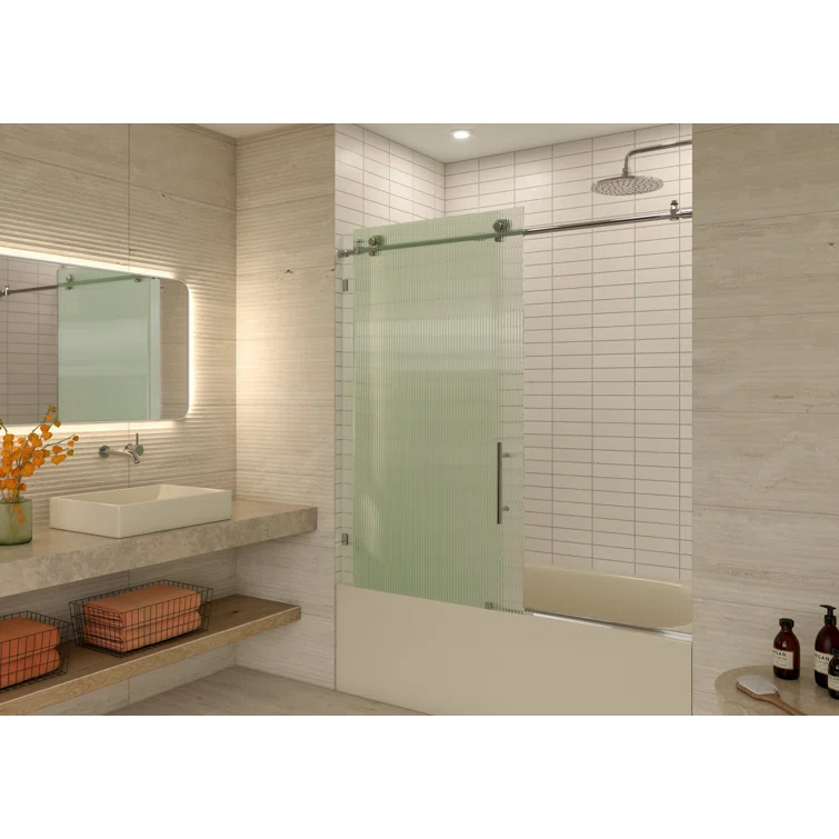 Galaxy 56 - 60 in. x 60 in. Fully Frameless Fluted Sliding Bathtub Door