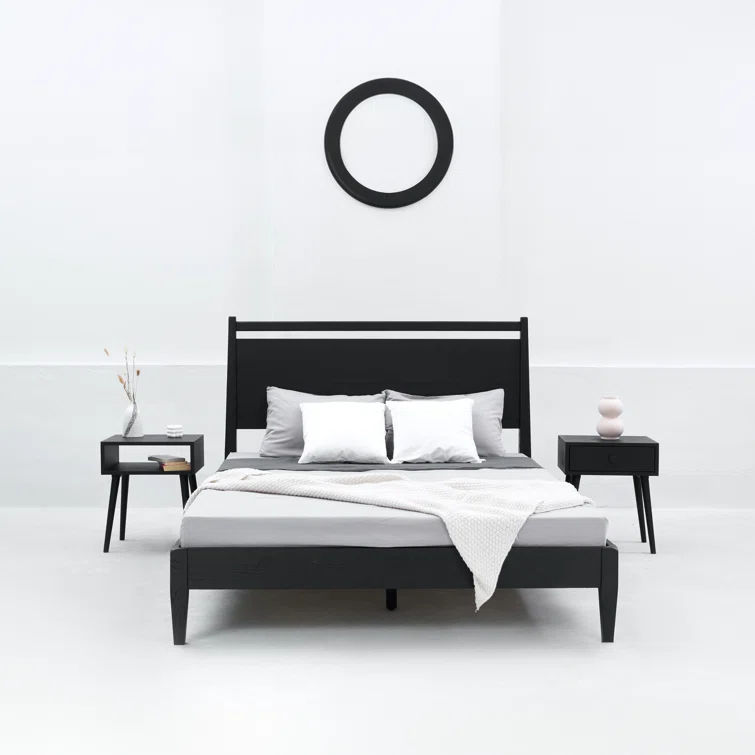 NTC Adept Solid Wood Bed Frame with Headboard and Silent Slats, 1000 Lb Capacity Bed Frame