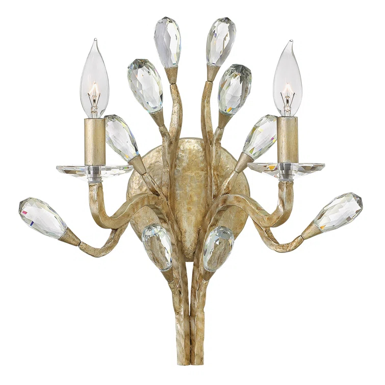 Fredrick Ramond Diandre Two-Light Wall Sconce w/ Faceted Clear Crystal Buds