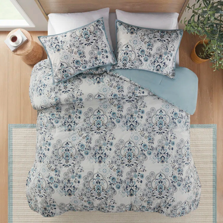 Brielle 3 Piece Floral Printed Cotton Comforter Set