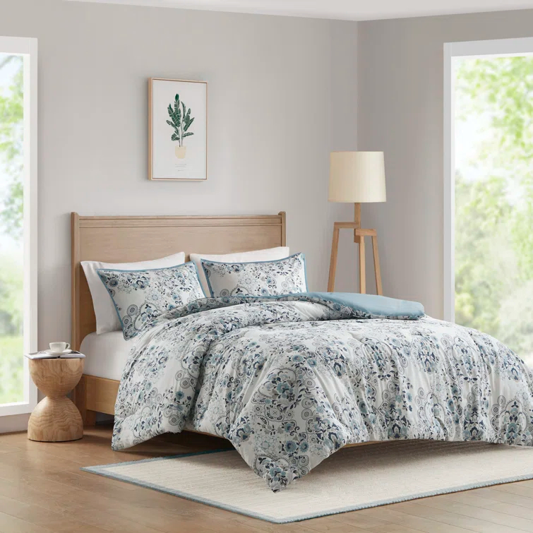 Brielle 3 Piece Floral Printed Cotton Comforter Set