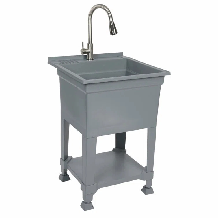 UTILITYSINKS Plastic 24" Compact Workshop Freestanding Laundry Sink with Faucet
