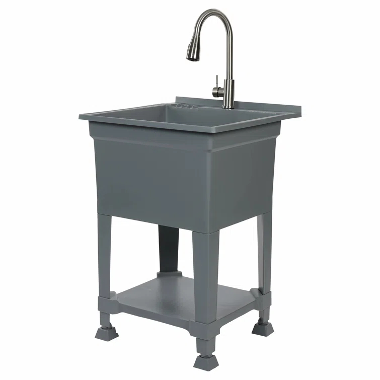 UTILITYSINKS Plastic 24" Compact Workshop Freestanding Laundry Sink with Faucet