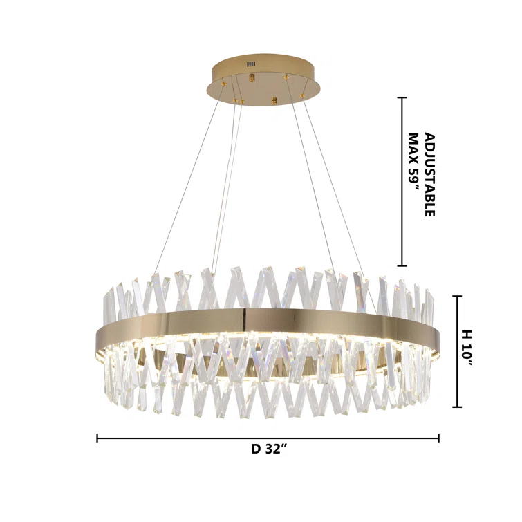 Bethel International LED Chandelier Gold Metal & Crystal
