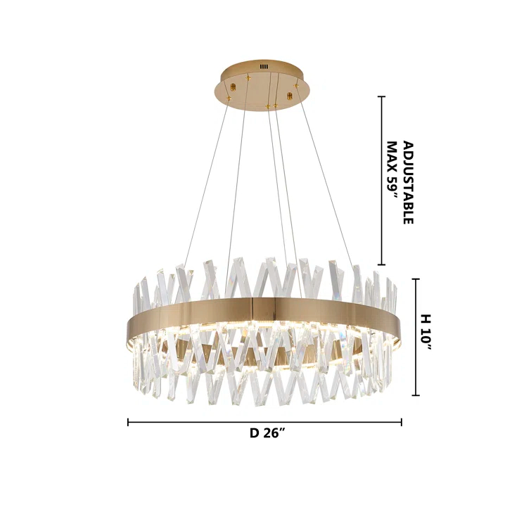 Bethel International LED Chandelier Gold Metal & Crystal