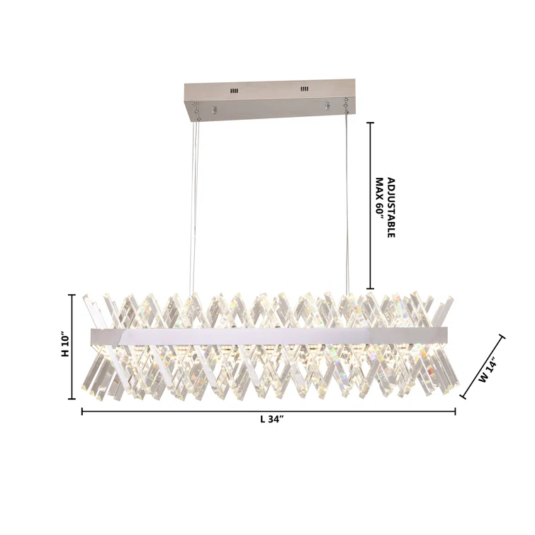 Bethel 34" Chrome Crystal LED Chandelier with Adjustable Cord