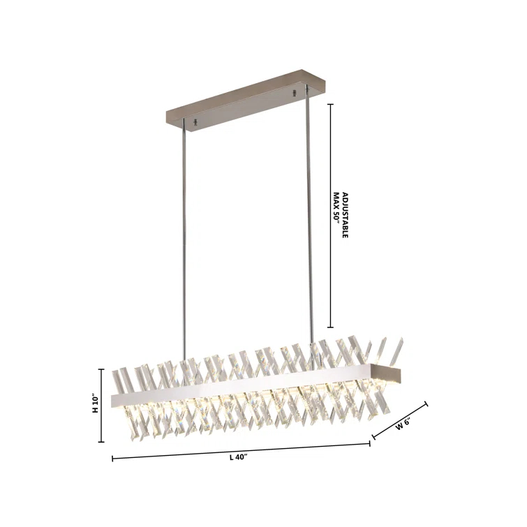 Chrome and Crystal 40" LED Rectangle Chandelier