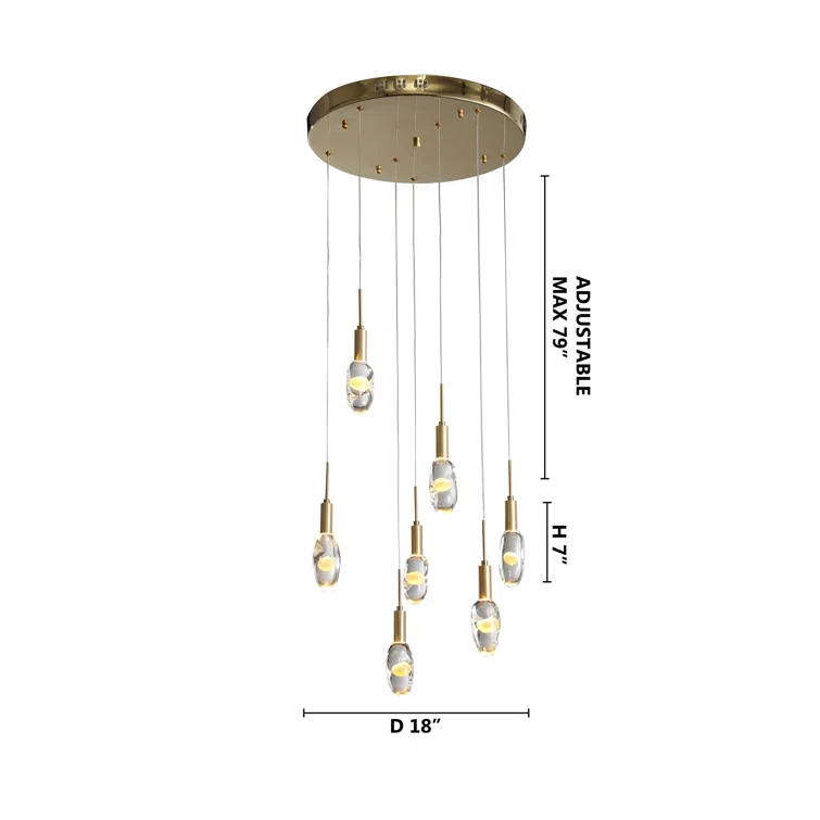 Elegant Gold Aluminum LED Chandelier with Clear Crystal Orbs