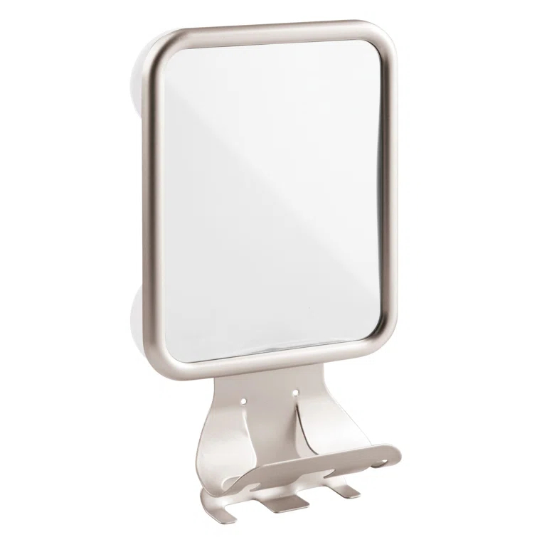 mDesign Large Modern Metal Suction Shaving Mirror Center for Bathroom