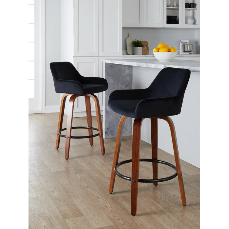 Cassiopeia Fixed-Height Fabric Upholstered Bar & Counter Stool with Bent Wood Legs