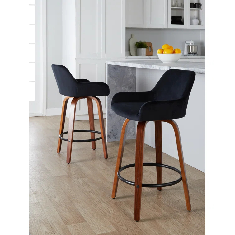Cassiopeia Fixed-Height Fabric Upholstered Bar & Counter Stool with Bent Wood Legs