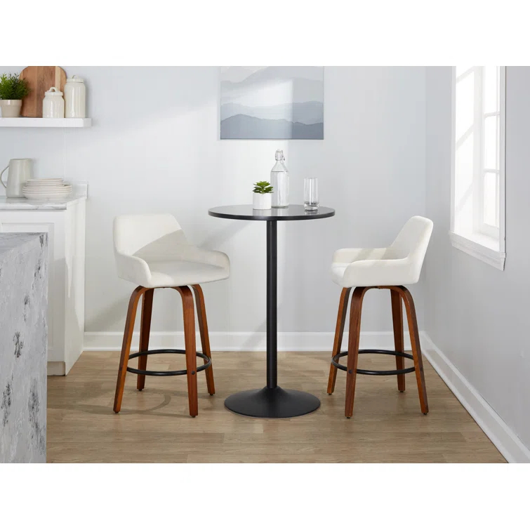 Cassiopeia Fixed-Height Fabric Upholstered Bar & Counter Stool with Bent Wood Legs