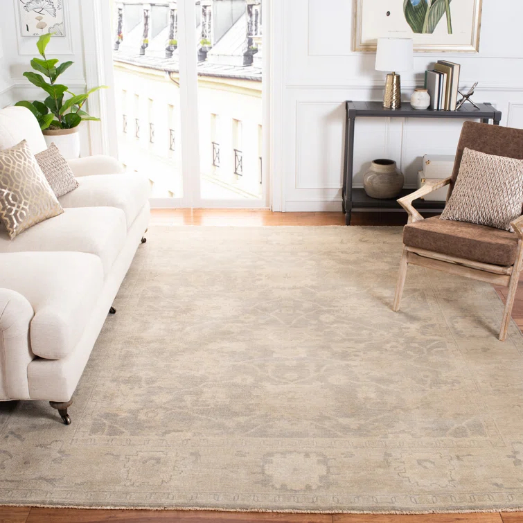Safavieh  Couture Hand-knotted Oushak Mersiha Traditional Oriental Wool Rug with Fringe Light Grey/Beige 8' x 10' Fringe, Handmade 8' x 10' Indoor