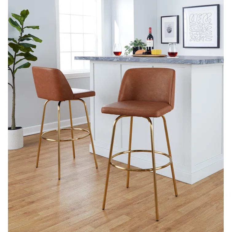 Swivel Upholstered Counter Stool with Metal Frame (Set of 2)