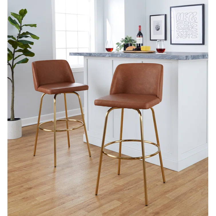 Swivel Upholstered Counter Stool with Metal Frame (Set of 2)