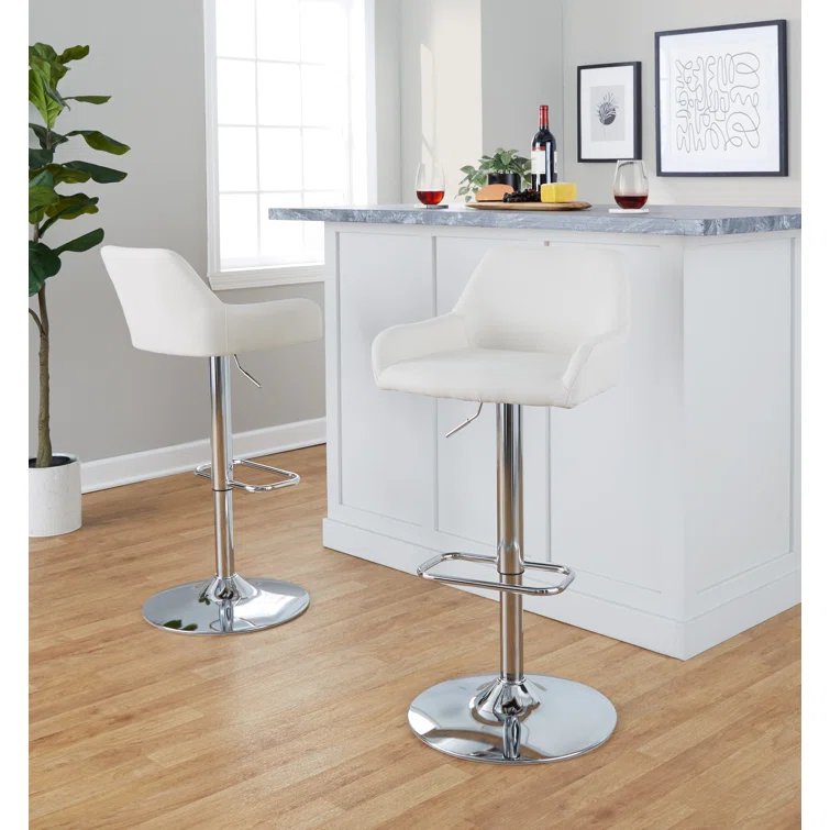 Swivel Upholstered Adjustable Height Counter Stool with Metal Frame