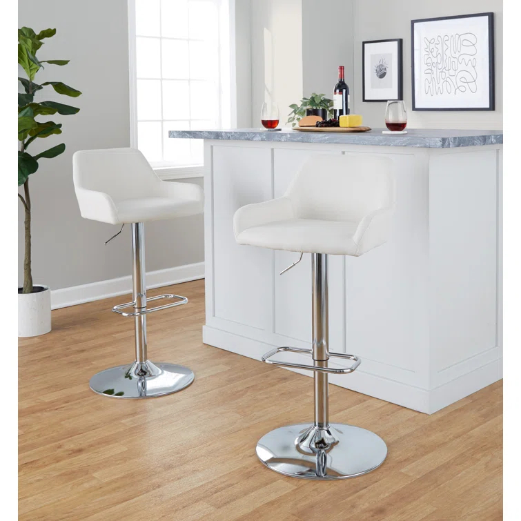 Swivel Upholstered Adjustable Height Counter Stool with Metal Frame