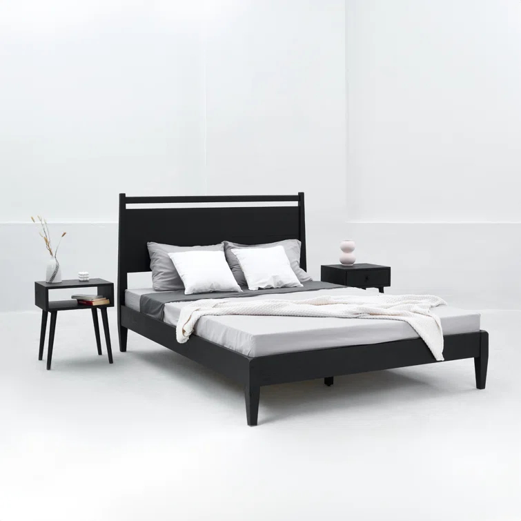 NTC Adept Solid Wood Bed Frame with Headboard and Silent Slats, 1000 Lb Capacity Bed Frame